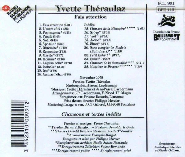 CD Yvette Théraulaz "Fais Attention" – photo 2